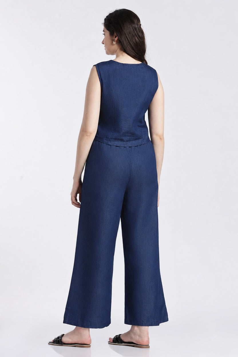 Navy Essential Wear Wide Leg Fit Co-Ord Set for Women - Image 5