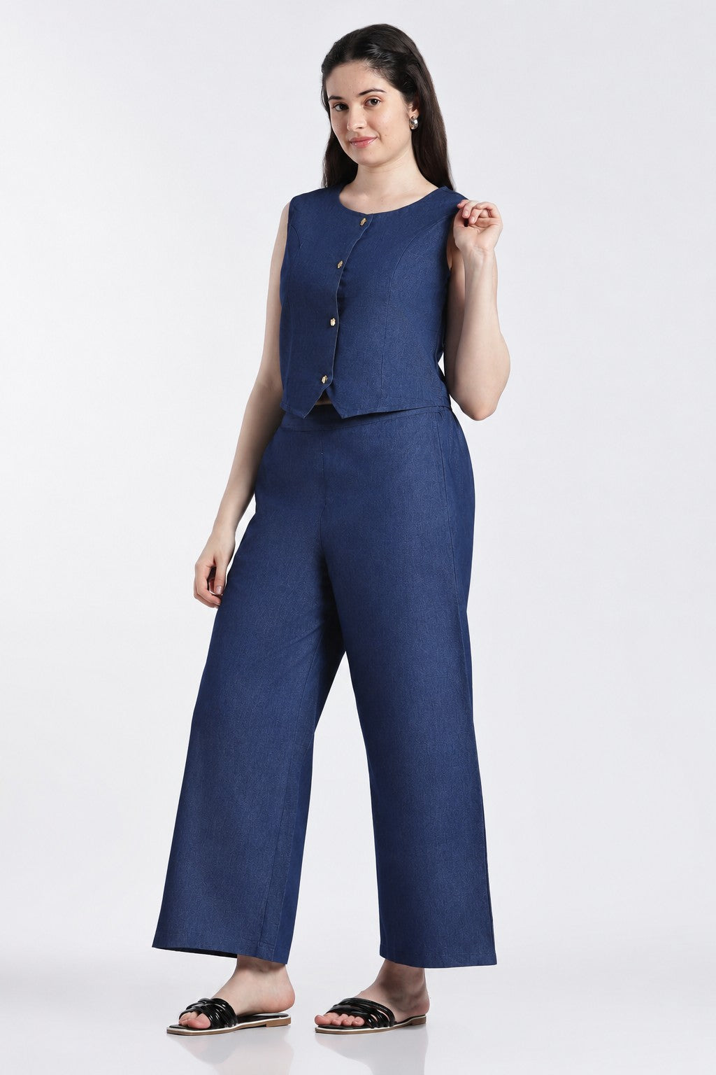 Navy Essential Wear Wide Leg Fit Co-Ord Set for Women - Image 6