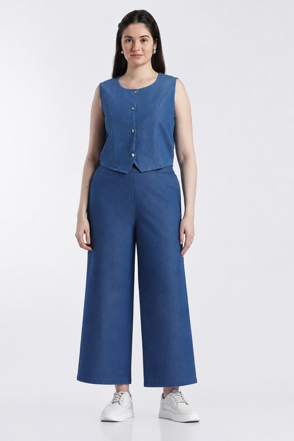 Blue Essential Wear Wide Leg Fit Co-Ord Set for Women - Image 2