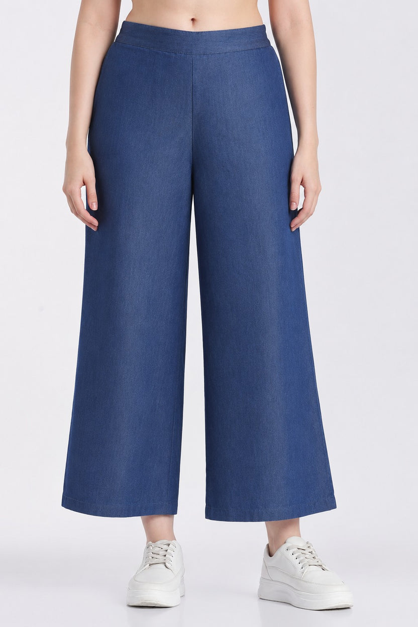 Blue Essential Wear Wide Leg Fit Co-Ord Set for Women - Image 4
