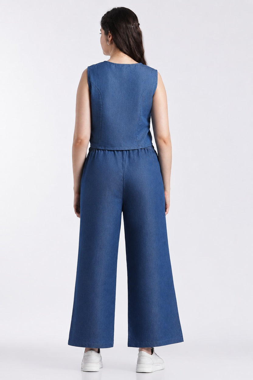 Blue Essential Wear Wide Leg Fit Co-Ord Set for Women - Image 5