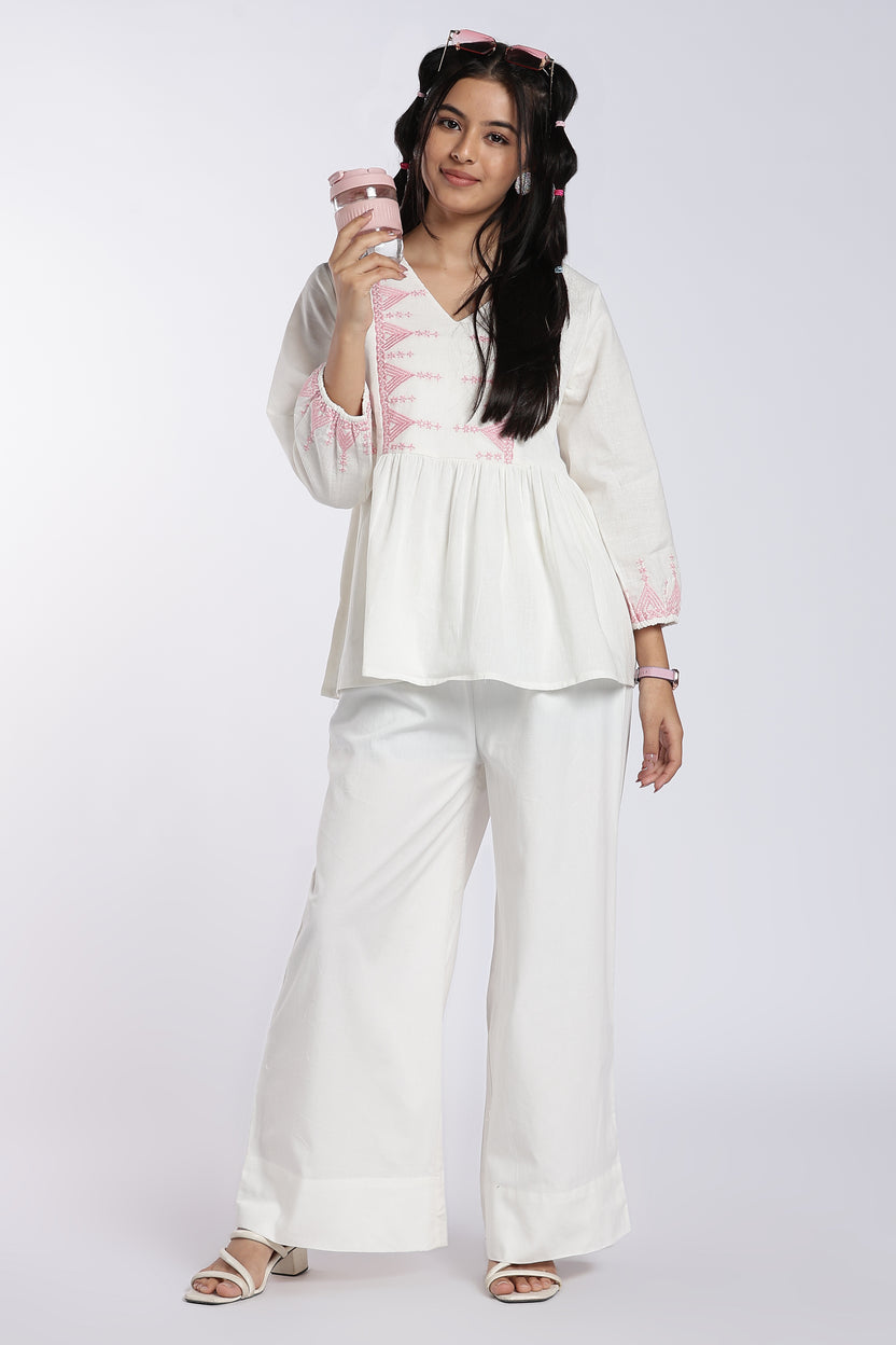 White Mid Rise Wide Leg Fit Palazzo for Women - Image 1
