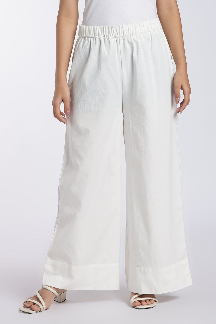 White Mid Rise Wide Leg Fit Palazzo for Women - Image 2