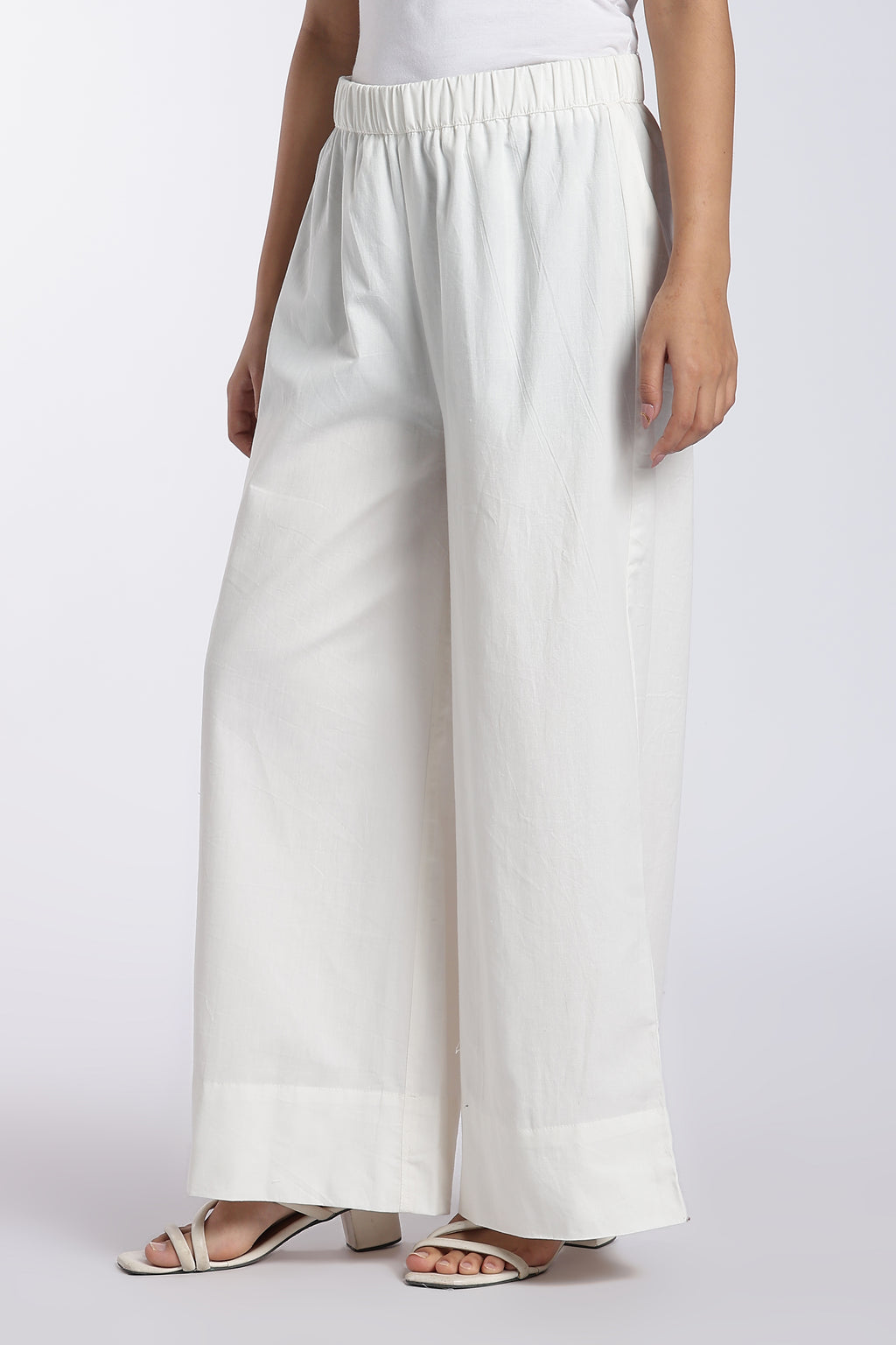 White Mid Rise Wide Leg Fit Palazzo for Women - Image 4