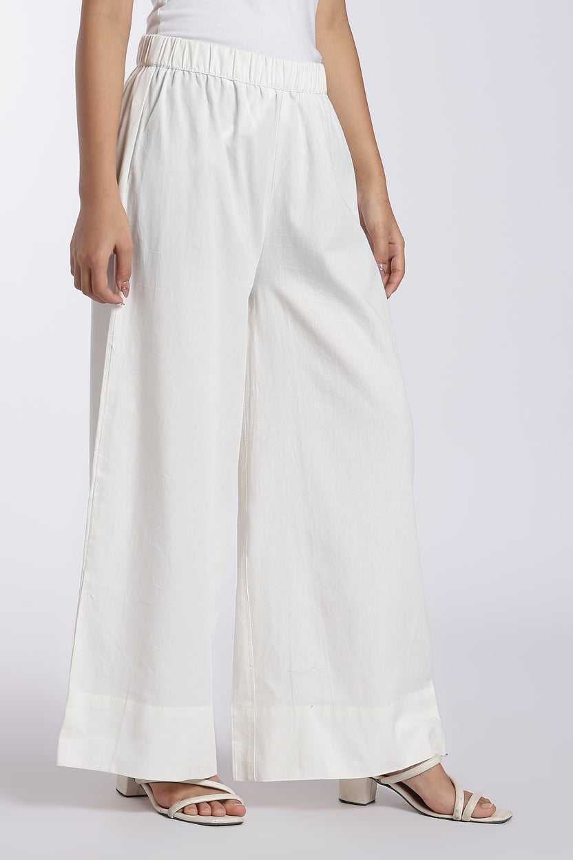 White Mid Rise Wide Leg Fit Palazzo for Women - Image 6