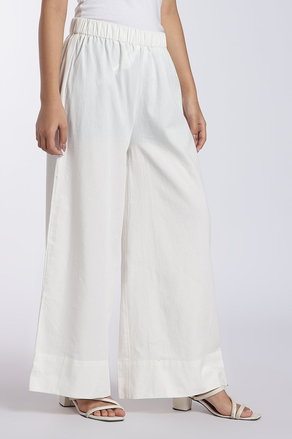 White Mid Rise Wide Leg Fit Palazzo for Women - Image 6