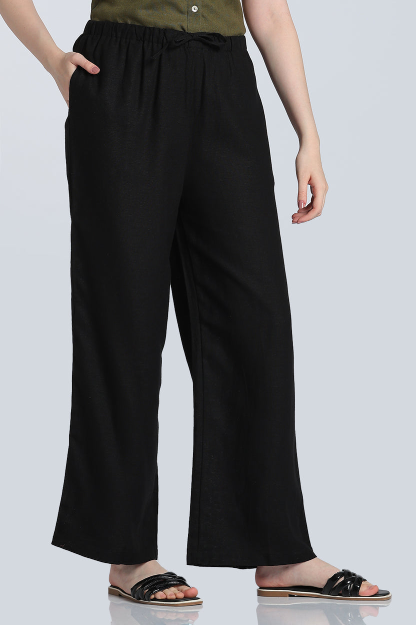 Black Wide Leg Fit Casual Trouser With 2 Pocket for Women - Image 4