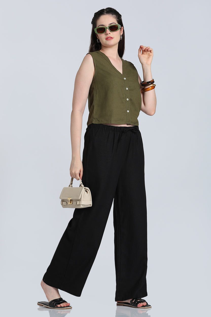 Black Wide Leg Fit Casual Trouser With 2 Pocket for Women - Image 5
