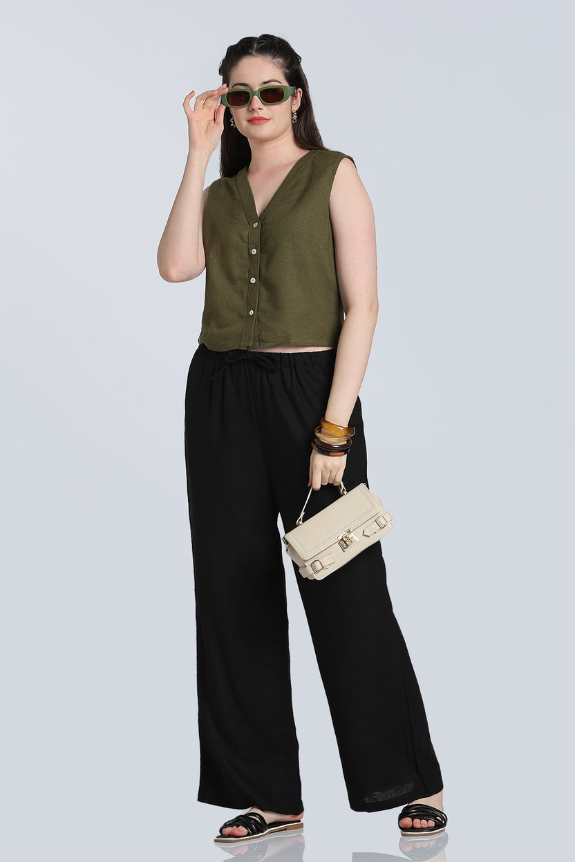 Black Wide Leg Fit Casual Trouser With 2 Pocket for Women - Image 6