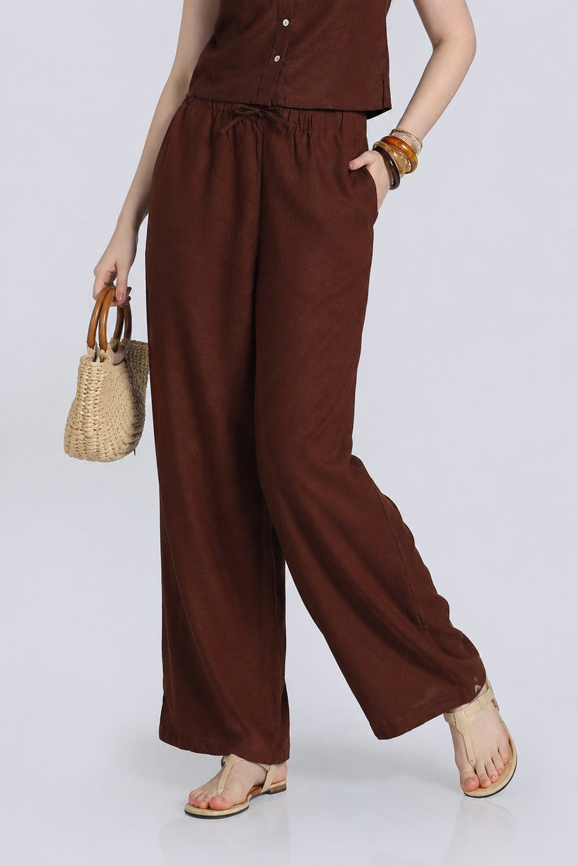 Brown Wide Leg Fit Pant With 2 Pocket for Women - Image 1