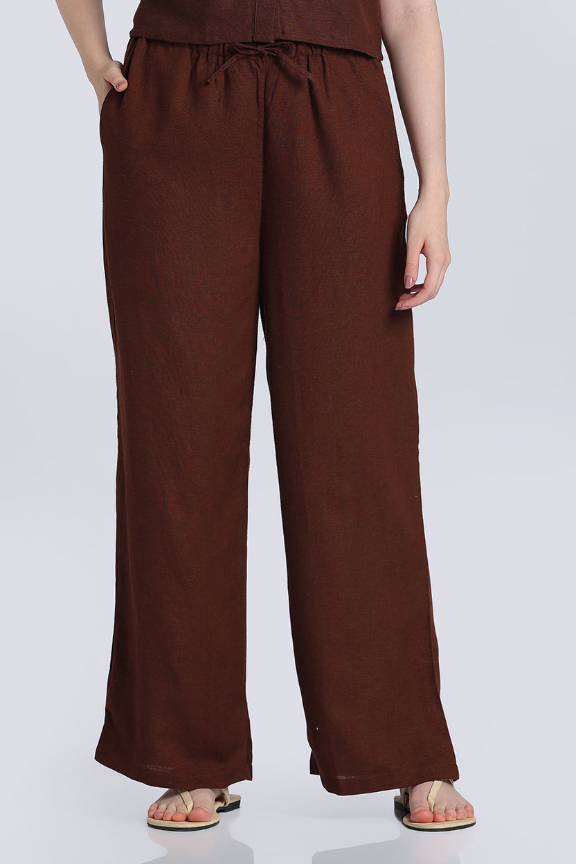 Brown Wide Leg Fit Pant With 2 Pocket for Women - Image 2