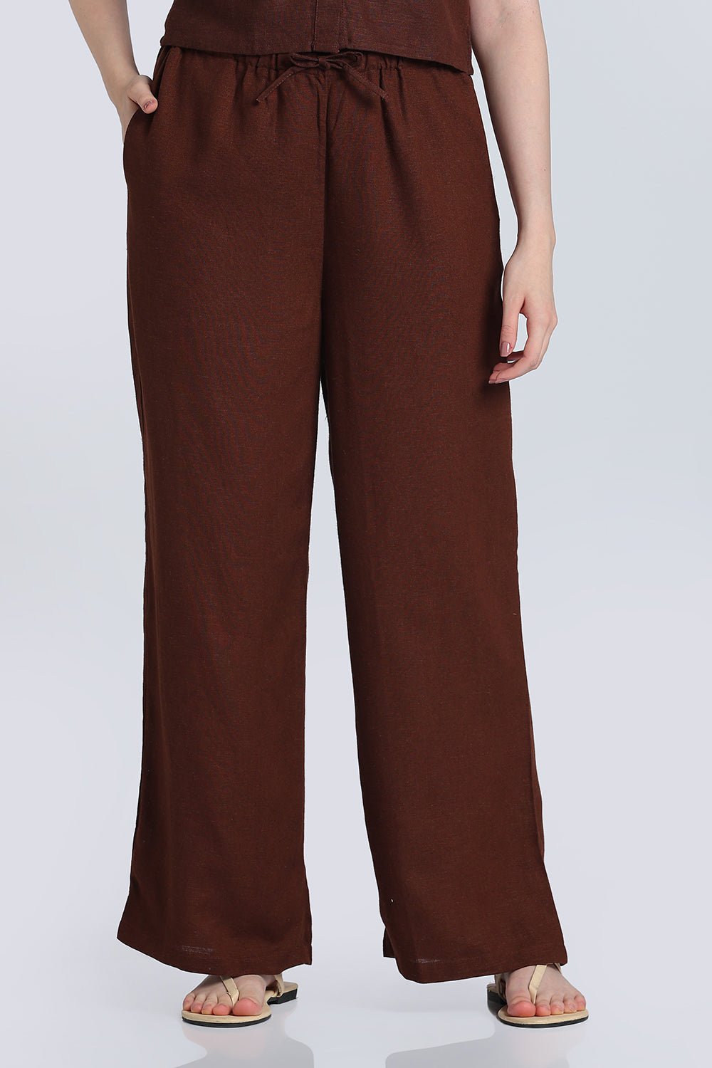 Brown Wide Leg Fit Pant With 2 Pocket for Women - Image 2