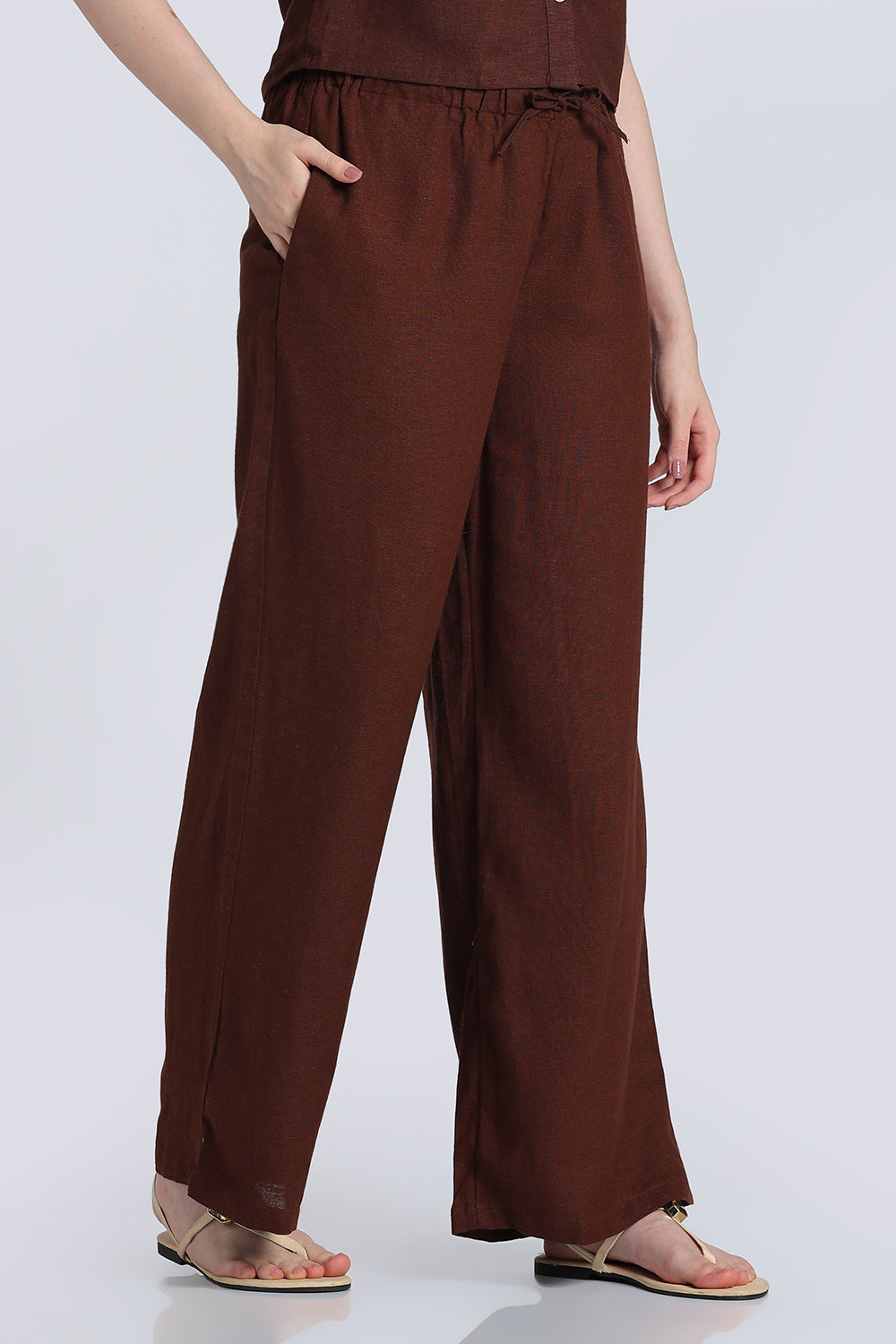 Brown Wide Leg Fit Pant With 2 Pocket for Women - Image 4