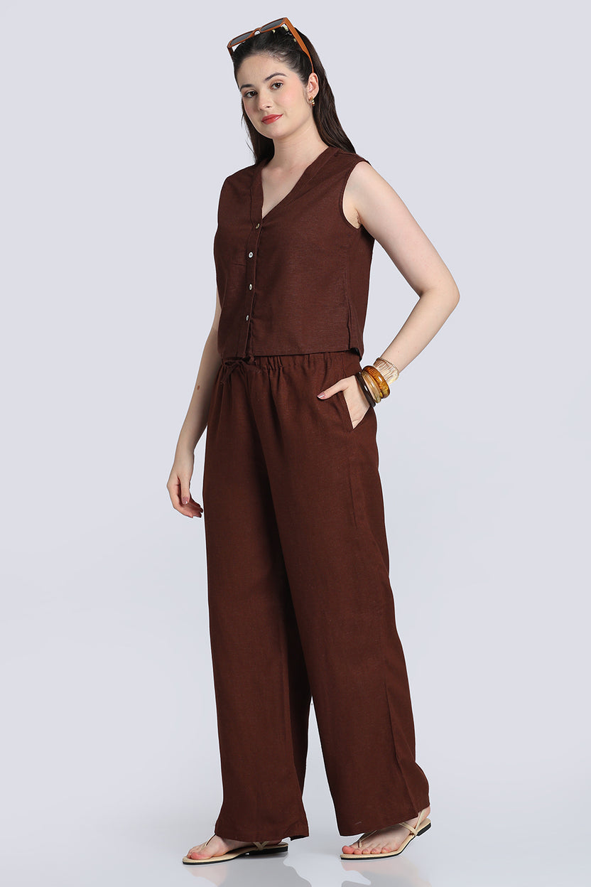 Brown Wide Leg Fit Pant With 2 Pocket for Women - Image 6