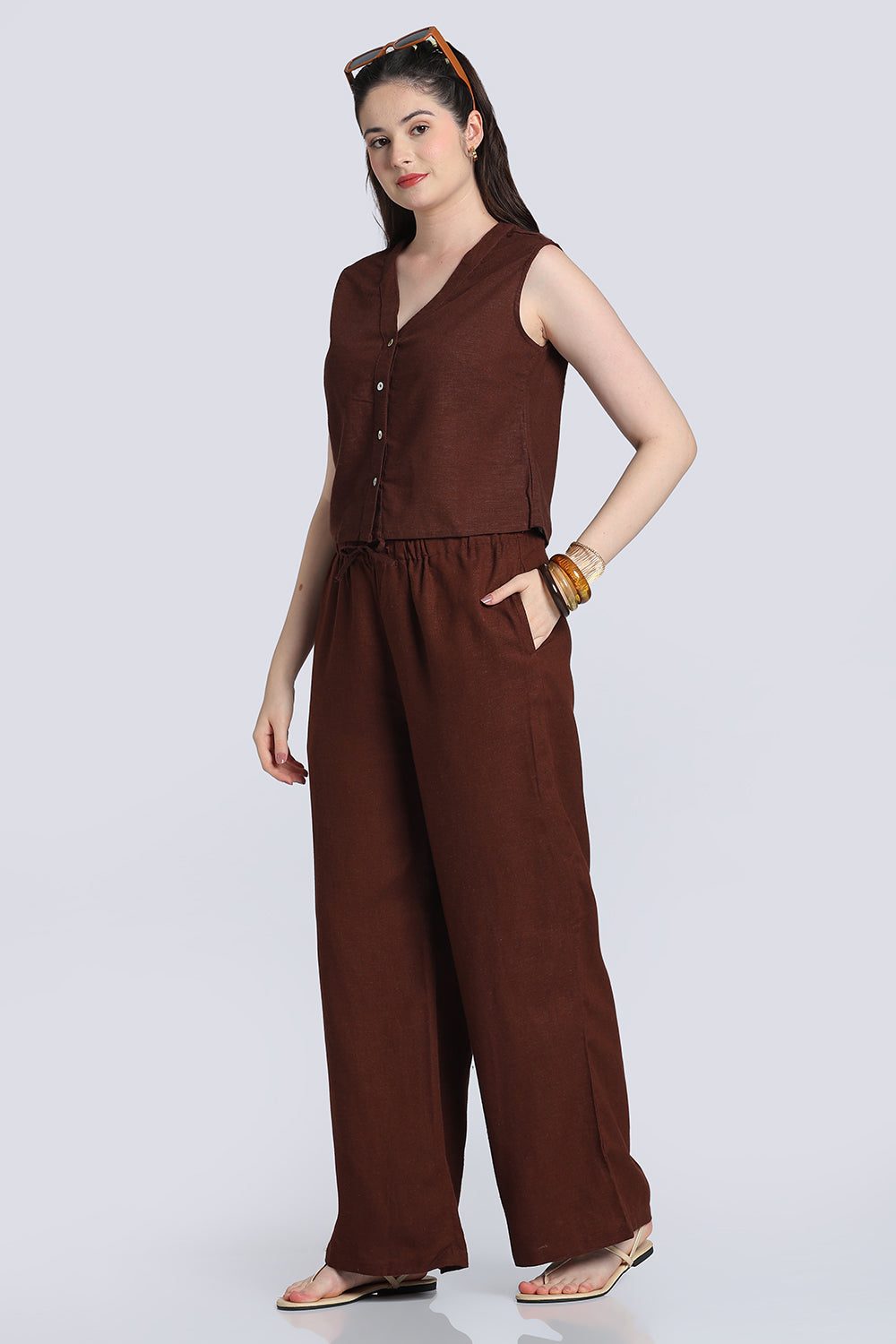 Brown Wide Leg Fit Pant With 2 Pocket for Women - Image 6
