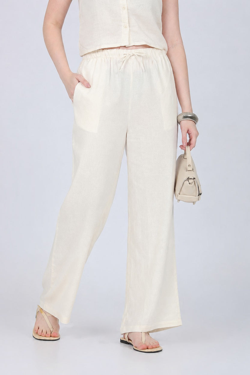 Cream Wide Leg Fit Palazzo With 2 Pocket for Women - Image 1