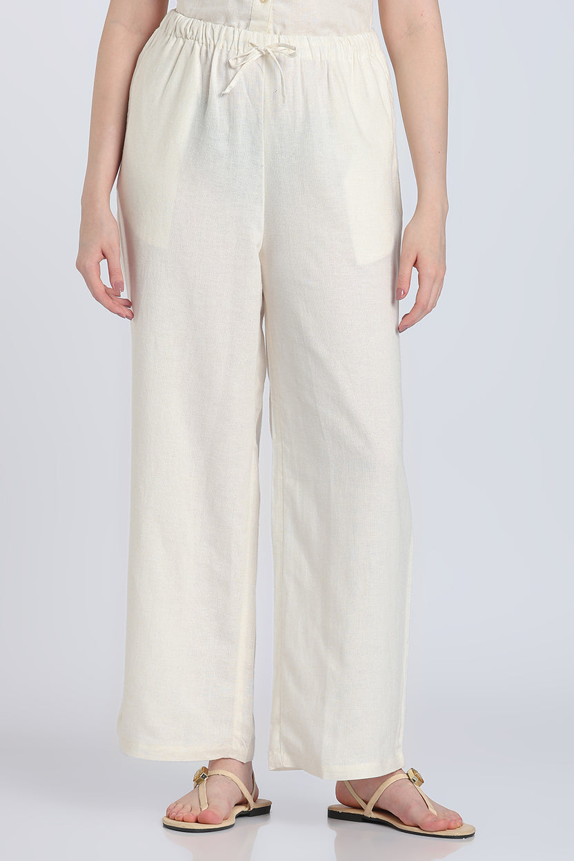 Cream Wide Leg Fit Palazzo With 2 Pocket for Women - Image 2