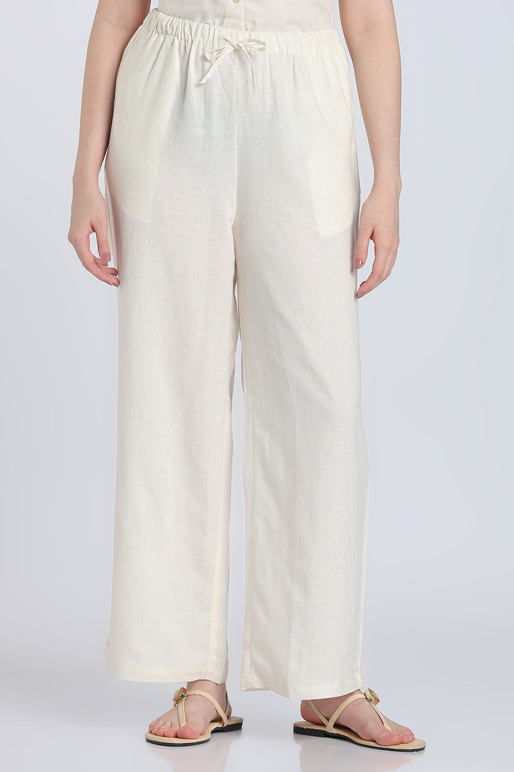 Cream Wide Leg Fit Palazzo With 2 Pocket for Women - Image 2