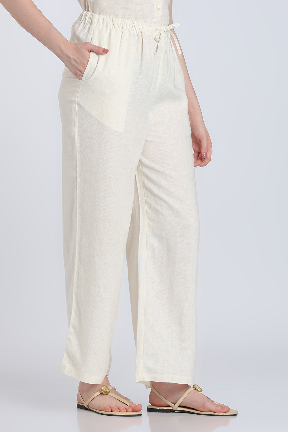 Cream Wide Leg Fit Palazzo With 2 Pocket for Women - Image 4