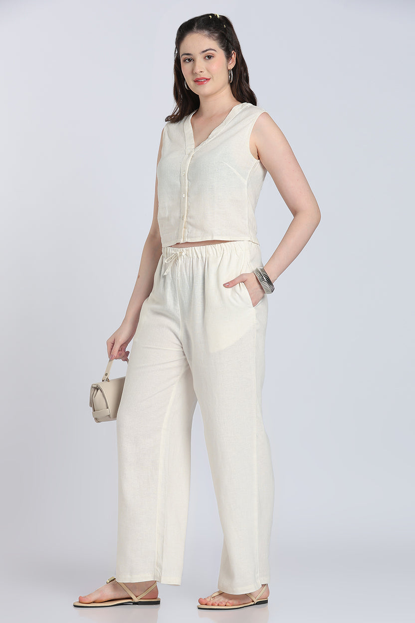 Cream Wide Leg Fit Palazzo With 2 Pocket for Women - Image 6