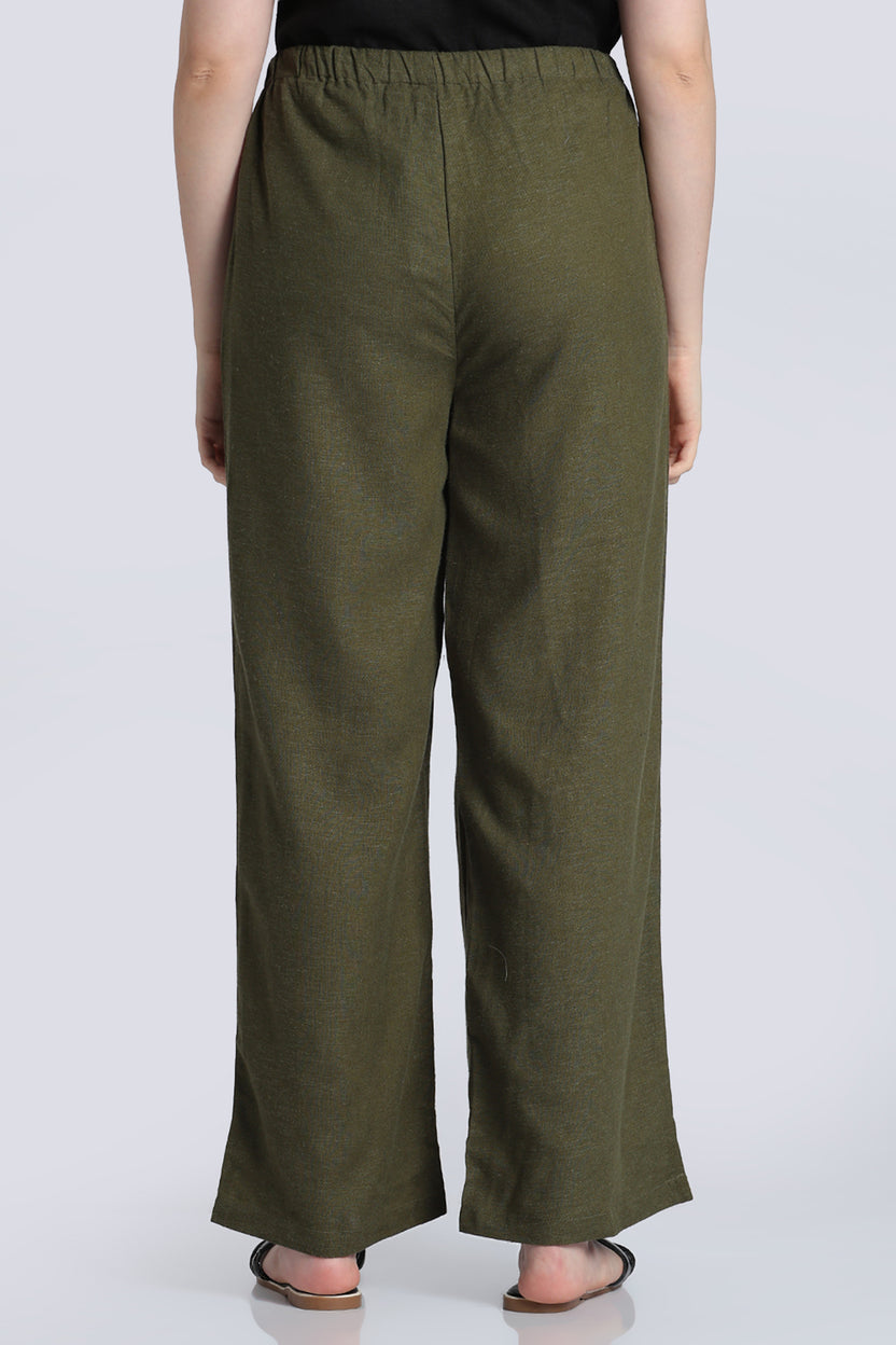 Olive Wide Leg Fit Pant With 2 Pocket for Women - Image 5