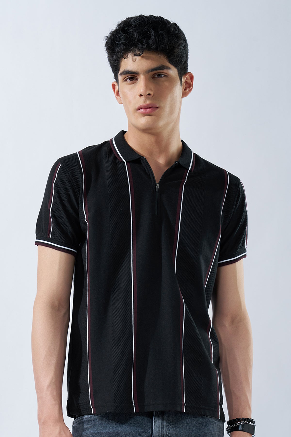 Black Striped Polo T-Shirt for Men - Image 2