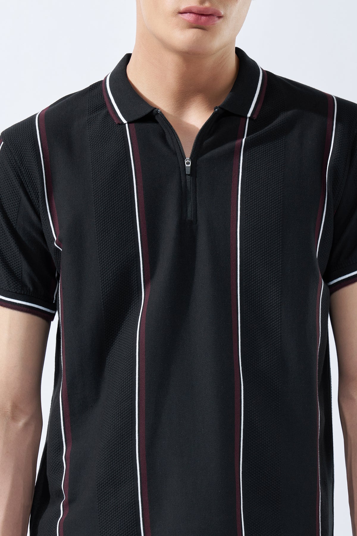 Black Striped Polo T-Shirt for Men - Image 3
