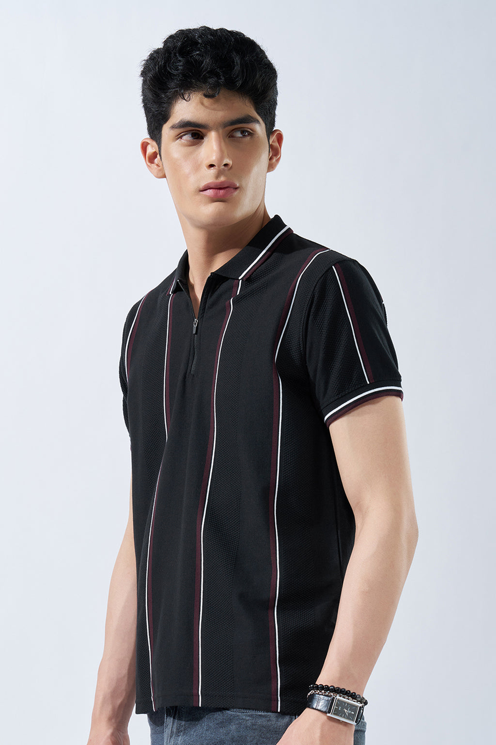 Black Striped Polo T-Shirt for Men - Image 4