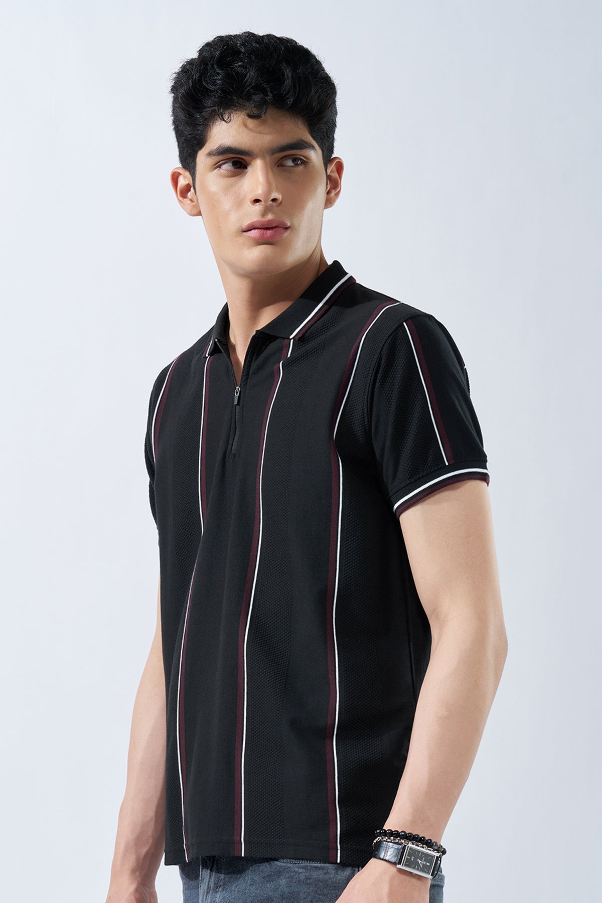 Black Striped Polo T-Shirt for Men - Image 4