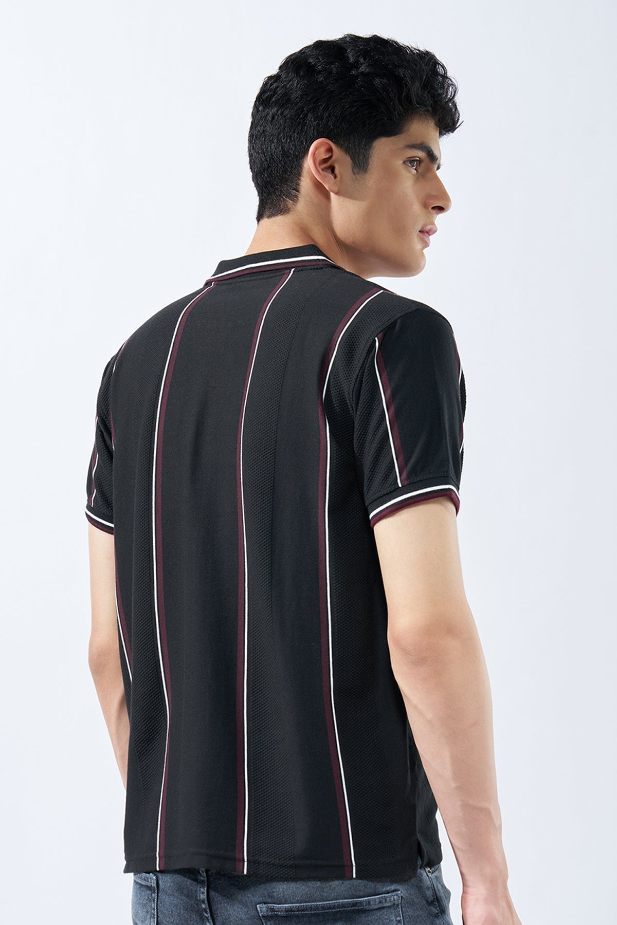 Black Striped Polo T-Shirt for Men - Image 5