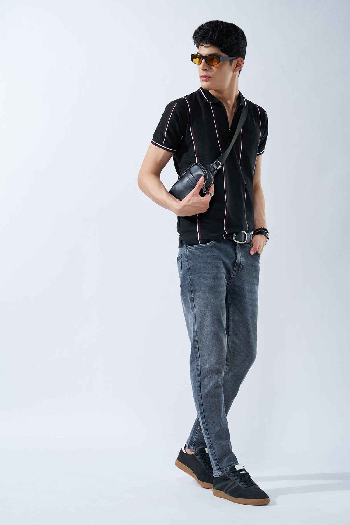 Black Striped Polo T-Shirt for Men - Image 6