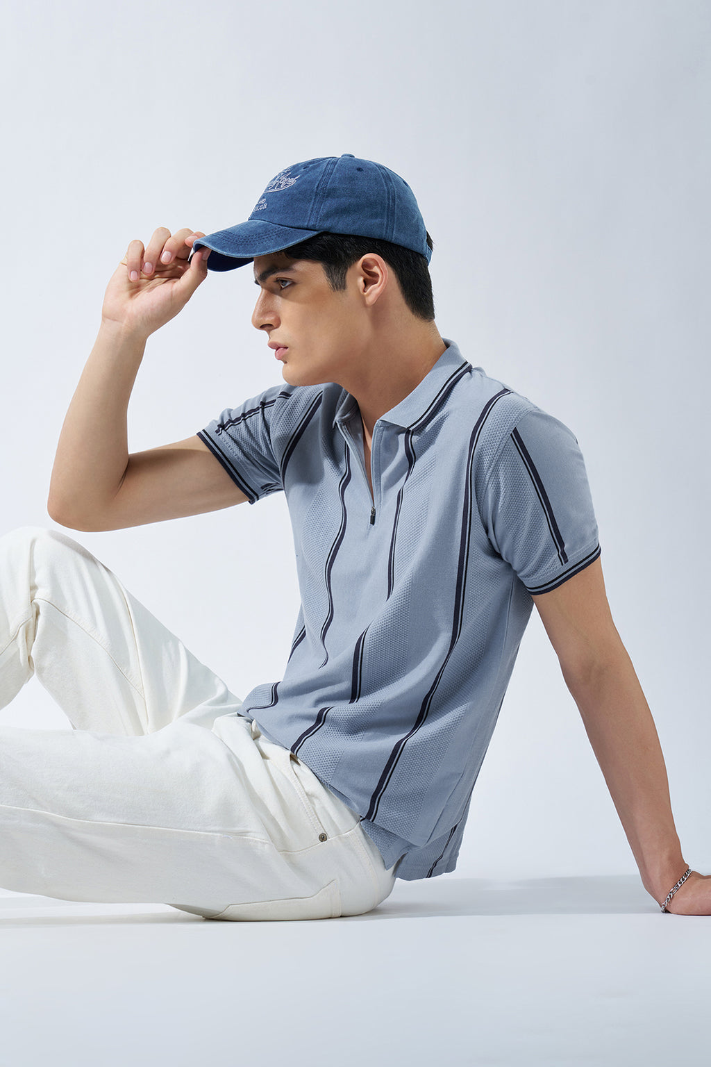 Blue Striped Polo T-Shirt for Men - Image 1