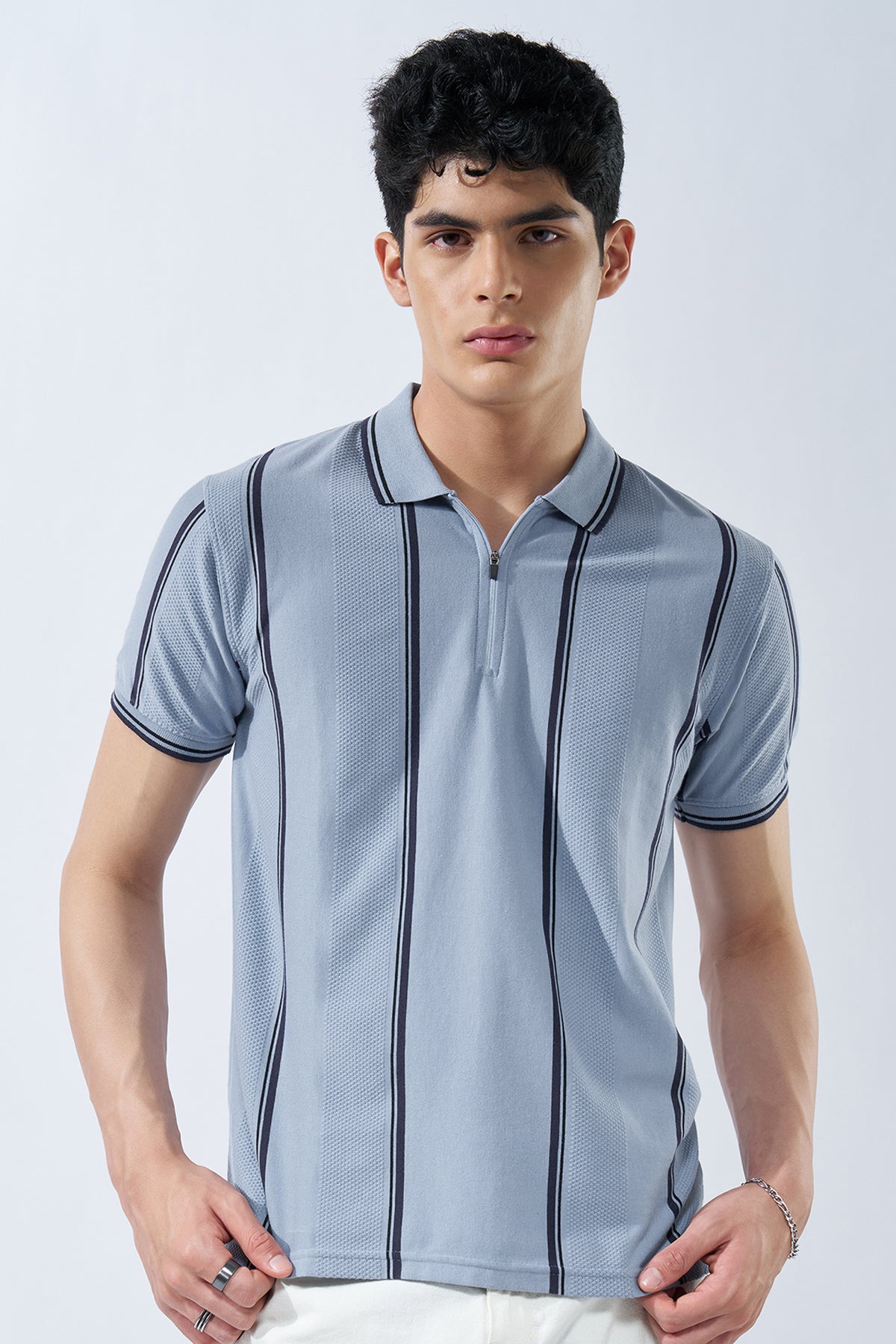 Blue Striped Polo T-Shirt for Men - Image 2