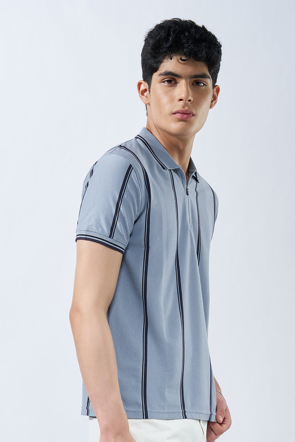 Blue Striped Polo T-Shirt for Men - Image 4
