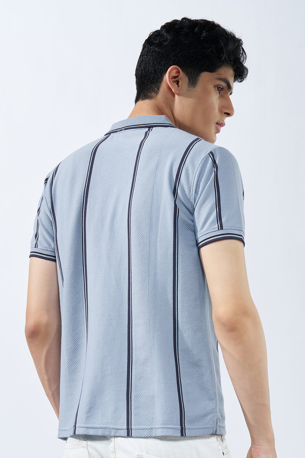 Blue Striped Polo T-Shirt for Men - Image 5