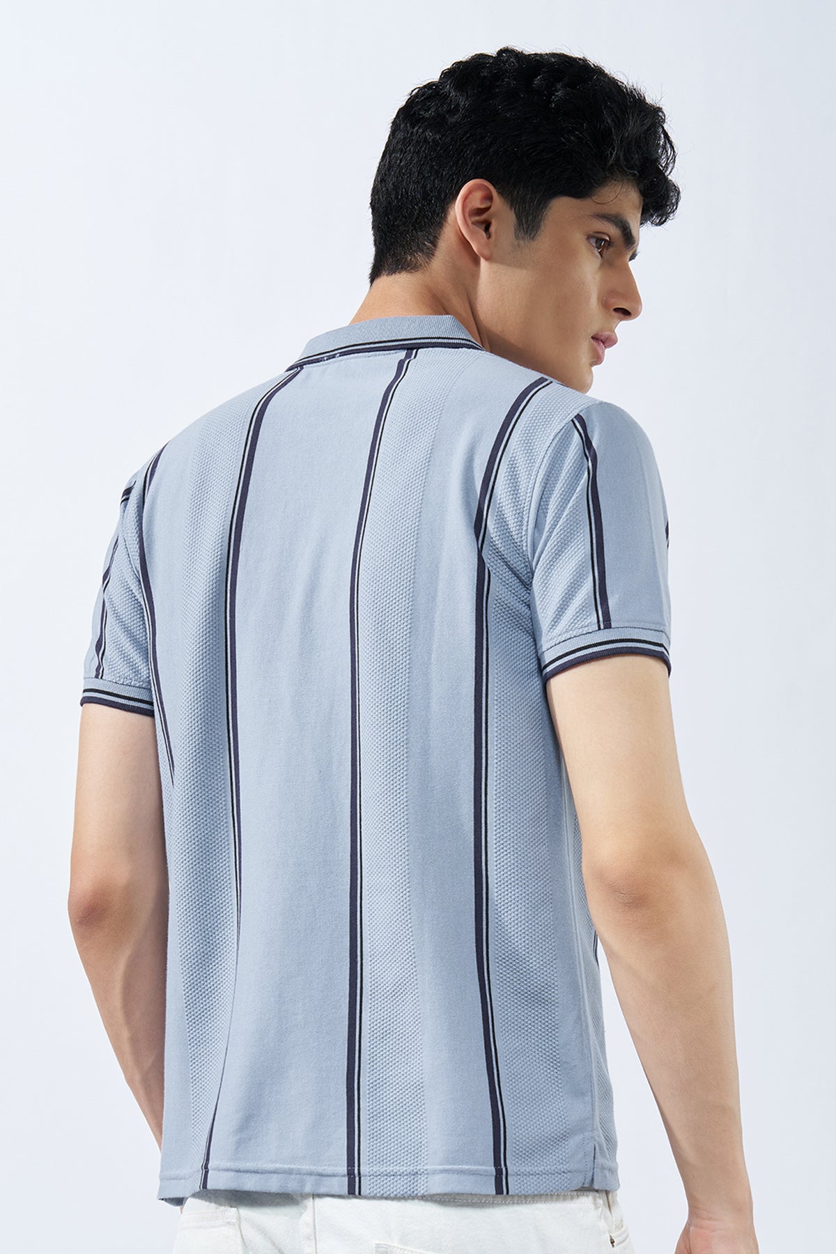Blue Striped Polo T-Shirt for Men - Image 5