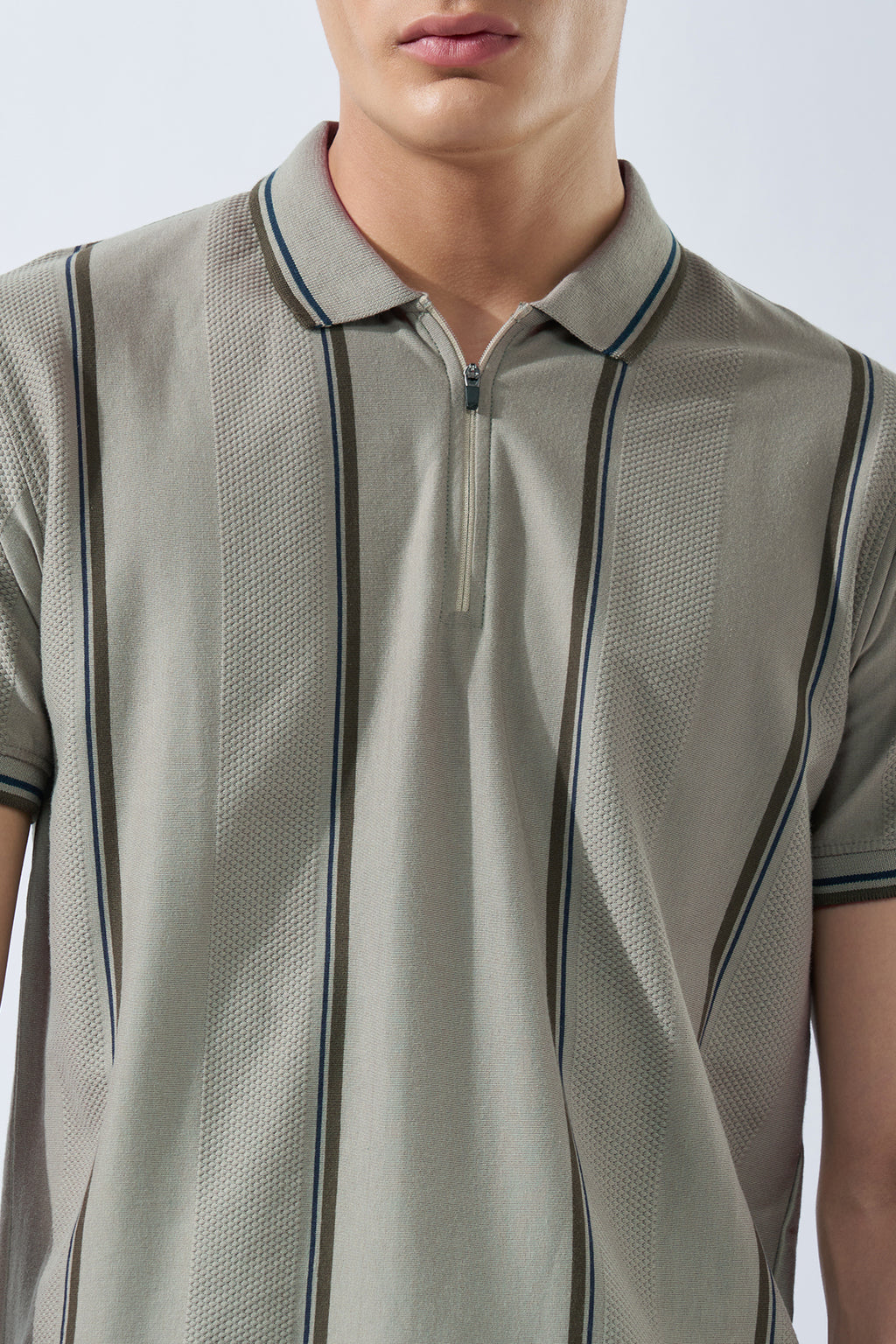Grey Striped Polo T-Shirt for Men - Image 3
