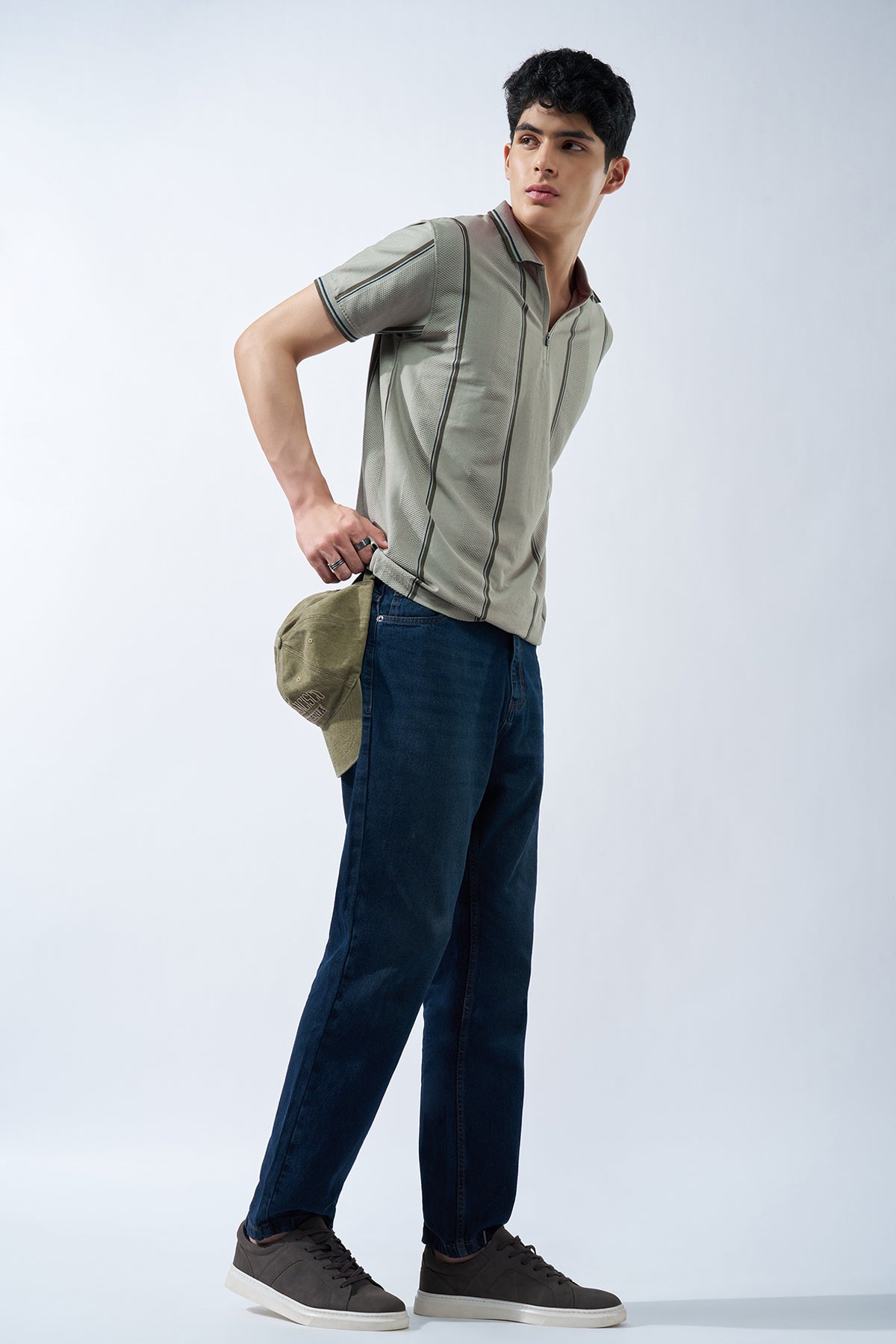 Grey Striped Polo T-Shirt for Men - Image 6