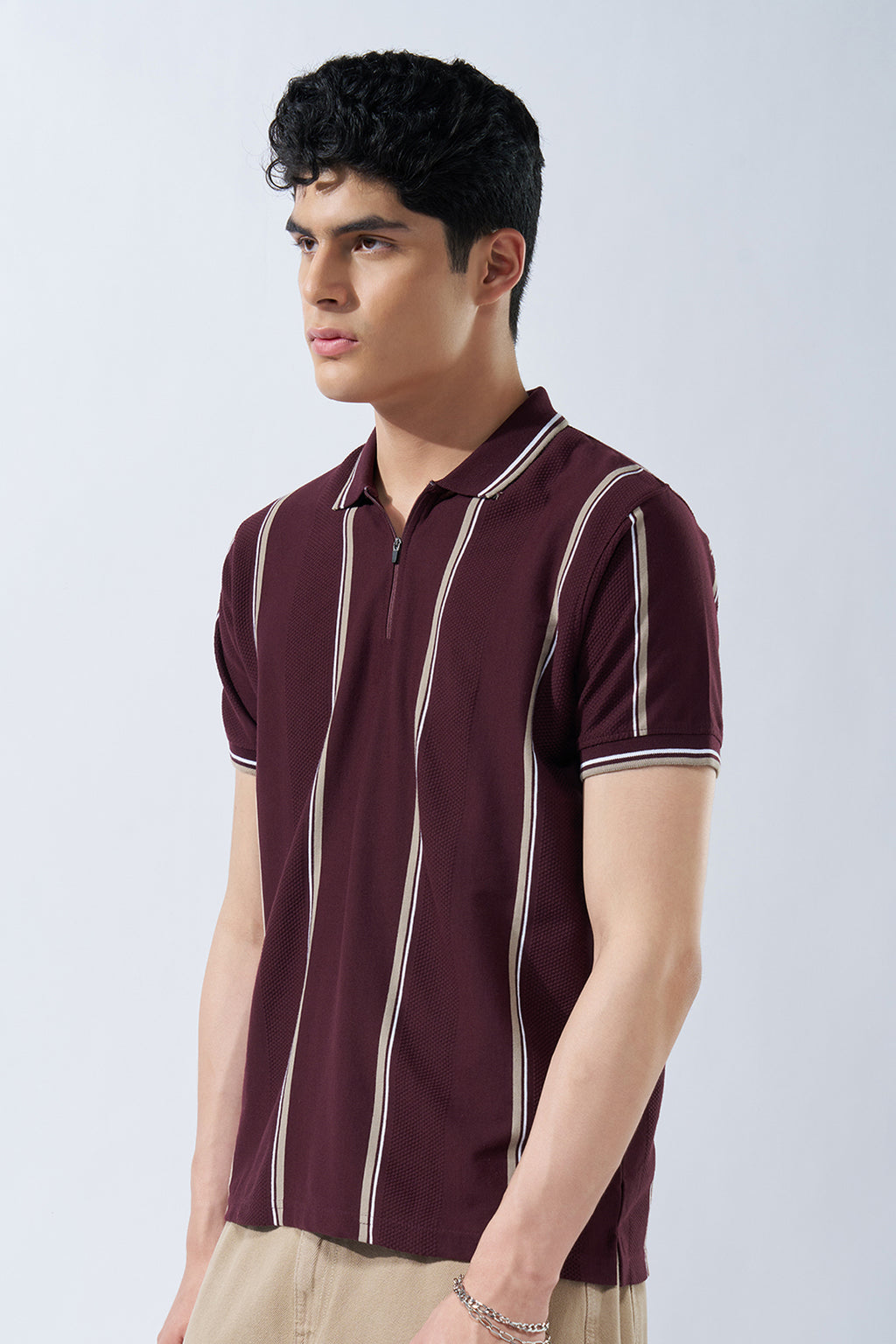 Maroon Striped Polo T-Shirt for Men - Image 4