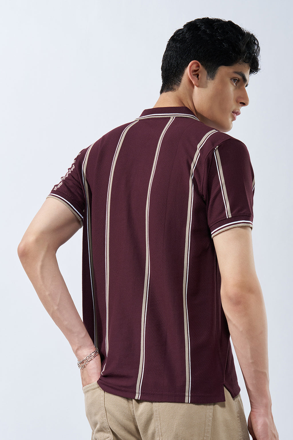 Maroon Striped Polo T-Shirt for Men - Image 5