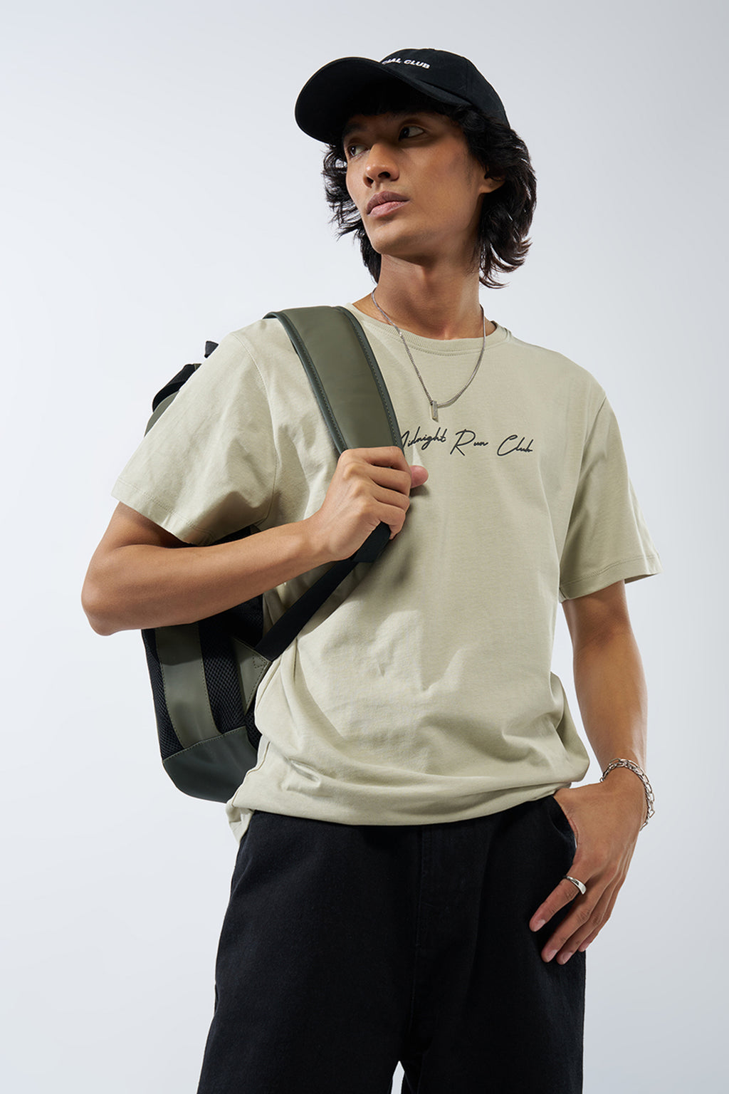 Cream Typographic Printed Regular Fit T-Shirt for Men - Image 1