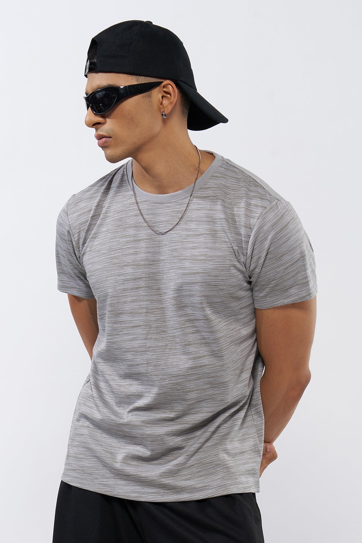 Grey Textured Regular Fit T-Shirt for Men - Image 1