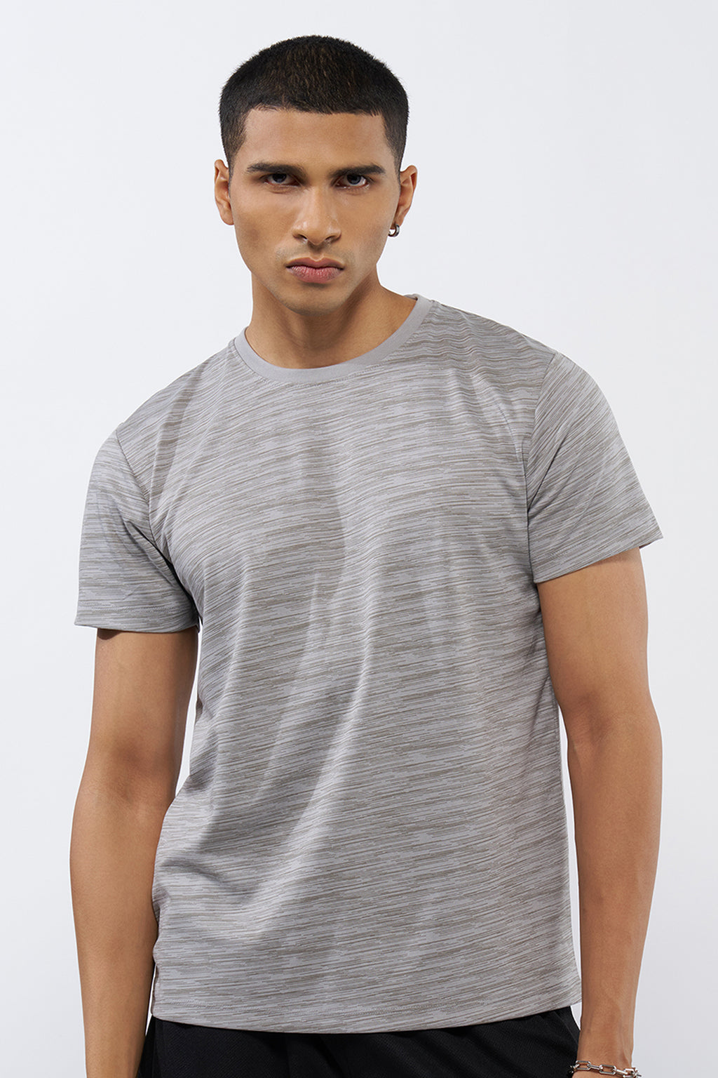 Grey Textured Regular Fit T-Shirt for Men - Image 3