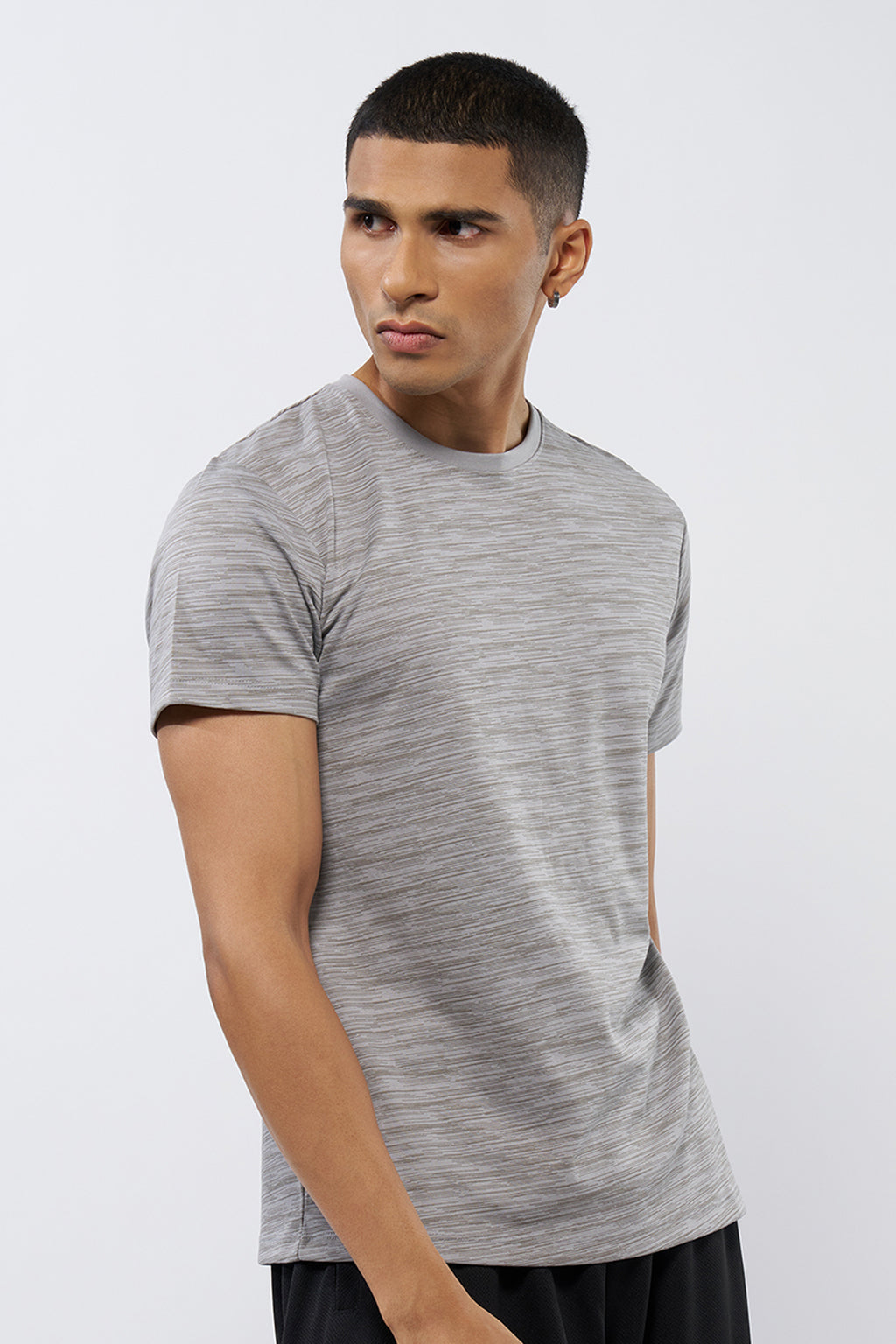 Grey Textured Regular Fit T-Shirt for Men - Image 4