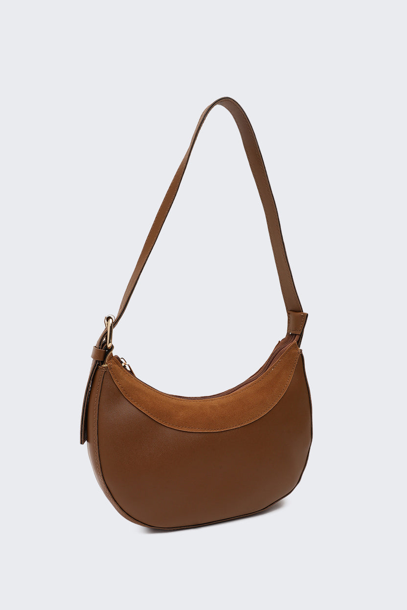 Tan Solid Curved Sling Bag for Women - Image 3
