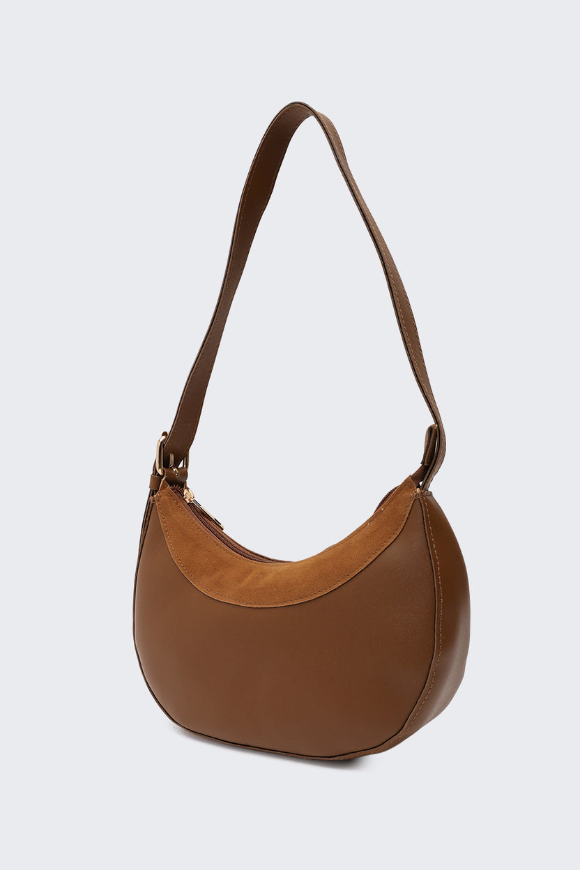 Tan Solid Curved Sling Bag for Women - Image 5