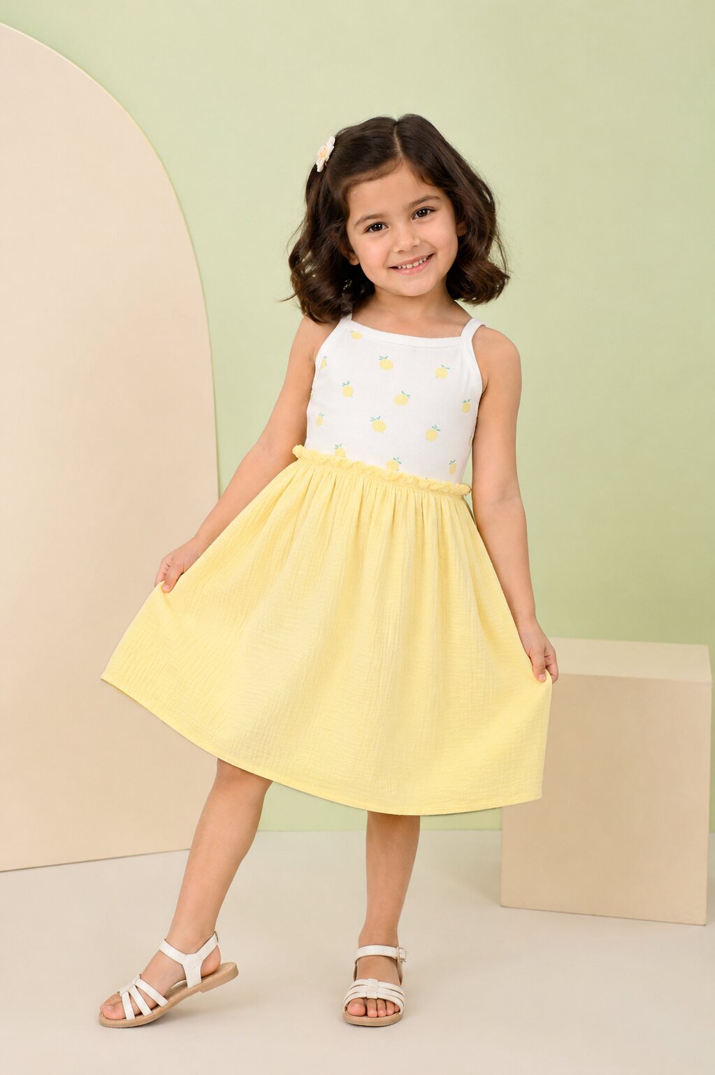 Yellow Lemon Printed Dress for Girls - Image 1