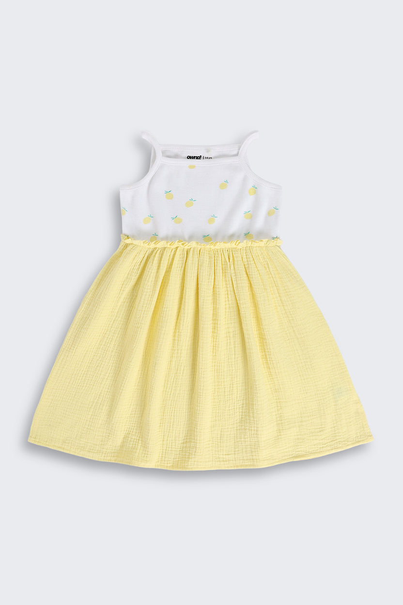 Yellow Lemon Printed Dress for Girls - Image 2