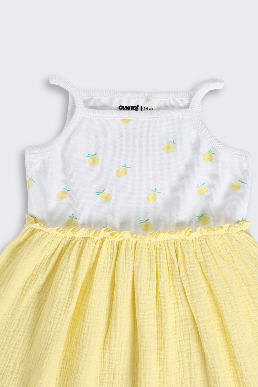 Yellow Lemon Printed Dress for Girls - Image 4