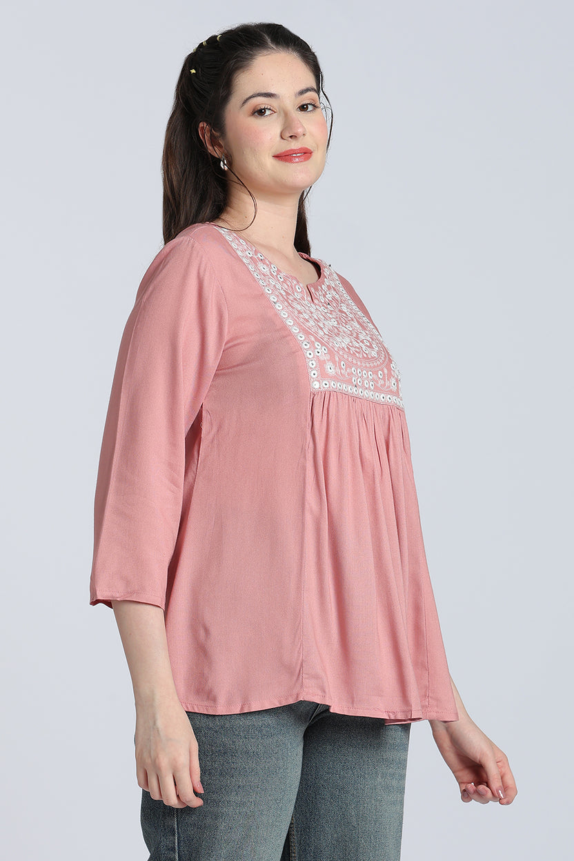 Pink Gathered Regular Fit Tunic for Women - Image 4